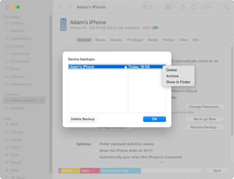 Emplacement de sauvegarde de l’iPhone sur un ordinateur Mac ou MacBook