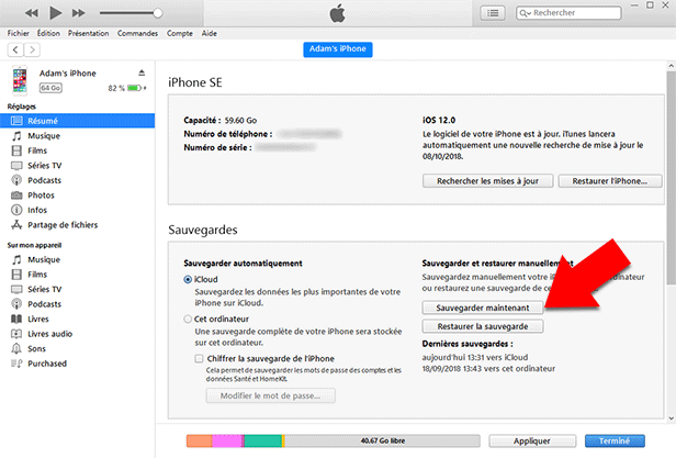 Comment sauvegarder l’iPhone vers iTunes