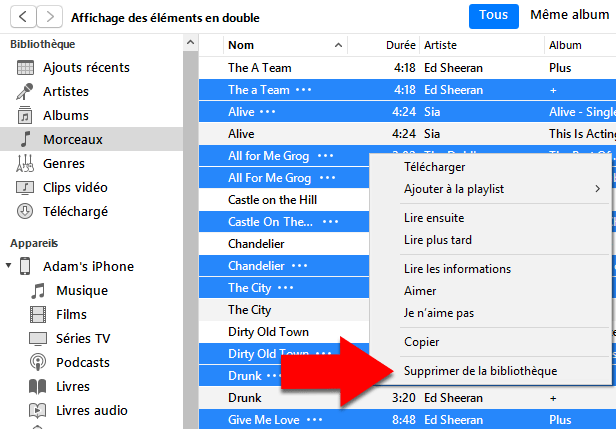 Supprimer de la bibliothèque