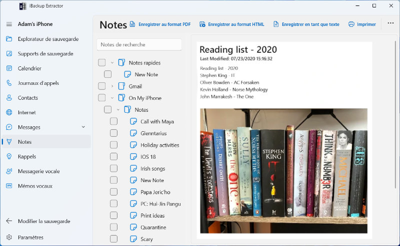 Enregistrer les Notes sur l’ordinateur à partir de la sauvegarde du iPhone